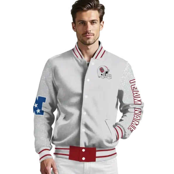 custom colgate raiders speckled arms maroon gray varsity jacket high quality.webp