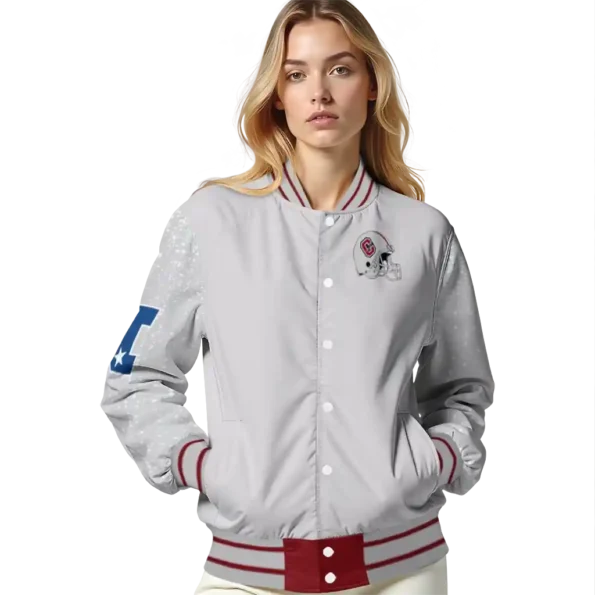custom colgate raiders speckled arms maroon gray varsity jacket latest model.webp