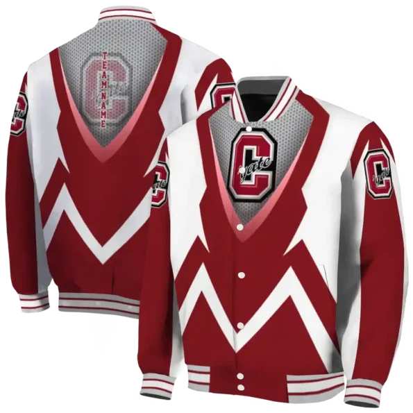custom colgate raiders v stripes maroon white varsity jacket fashion forward.webp