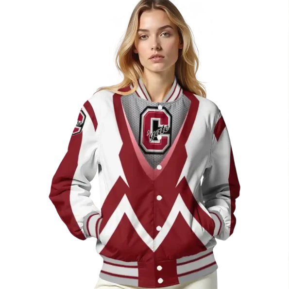 custom colgate raiders v stripes maroon white varsity jacket latest model.webp