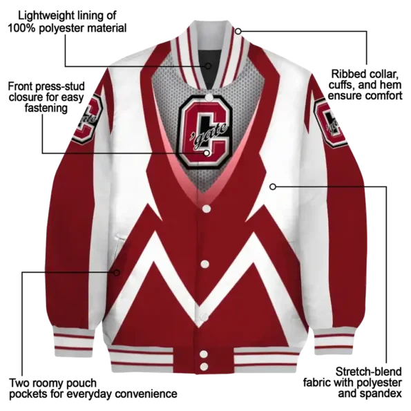custom colgate raiders v stripes maroon white varsity jacket new arrival.webp