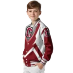 custom colgate raiders v stripes maroon white varsity jacket best selling.webp