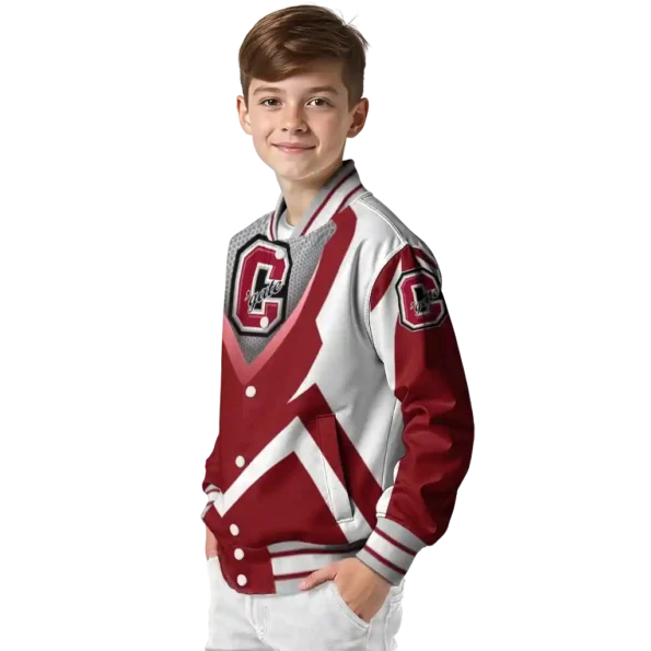 custom colgate raiders v stripes maroon white varsity jacket trendy.webp