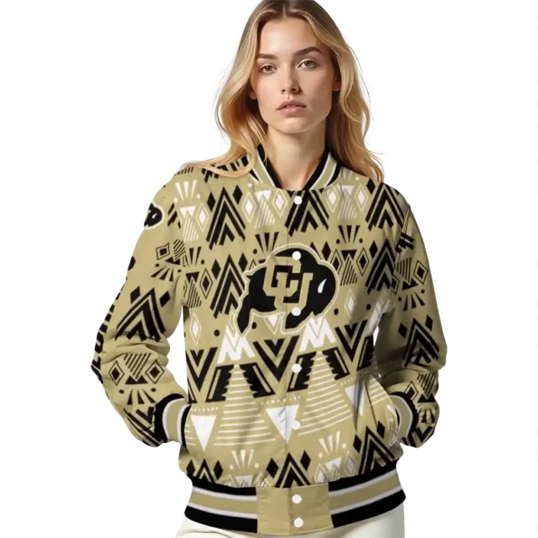 custom colorado buffaloes pyramid shapes gold varsity jacket latest model.webp