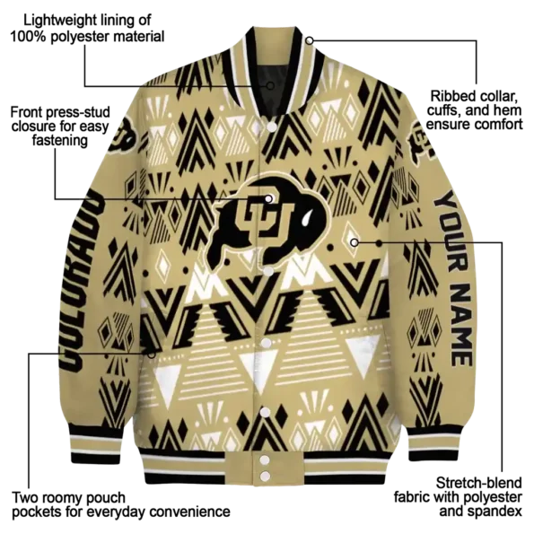 custom colorado buffaloes pyramid shapes gold varsity jacket new arrival.webp