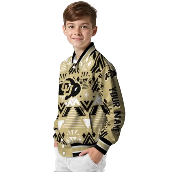 custom colorado buffaloes pyramid shapes gold varsity jacket trendy.webp