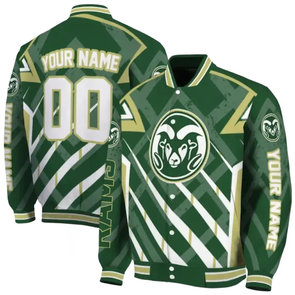 custom colorado state rams chevron angles green varsity jacket fashion forward.webp