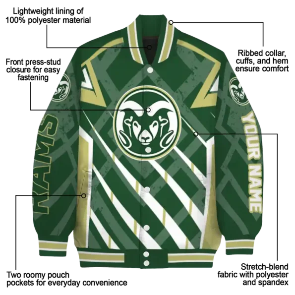 custom colorado state rams chevron angles green varsity jacket new arrival.webp