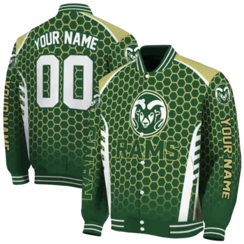 custom colorado state rams hexagon grid green varsity jacket fashion forward.webp