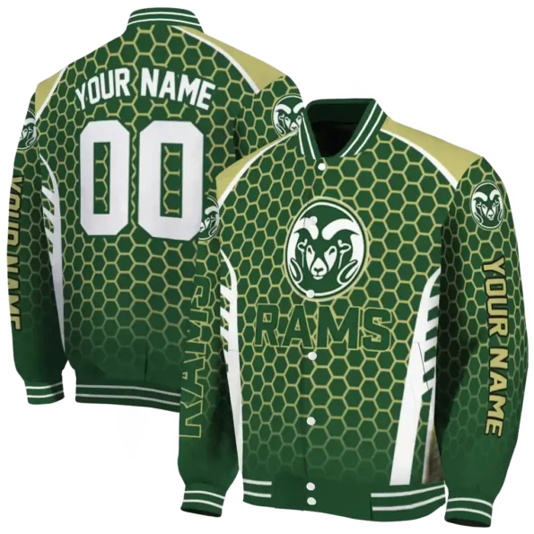 custom colorado state rams hexagon grid green varsity jacket fashion forward.webp
