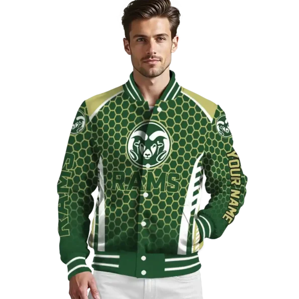 custom colorado state rams hexagon grid green varsity jacket high quality.webp