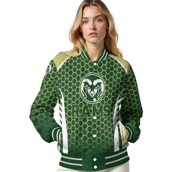 custom colorado state rams hexagon grid green varsity jacket latest model.webp