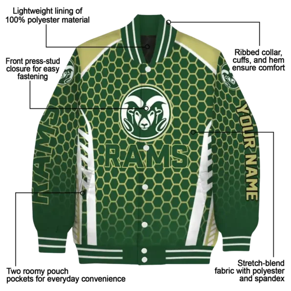 custom colorado state rams hexagon grid green varsity jacket new arrival.webp