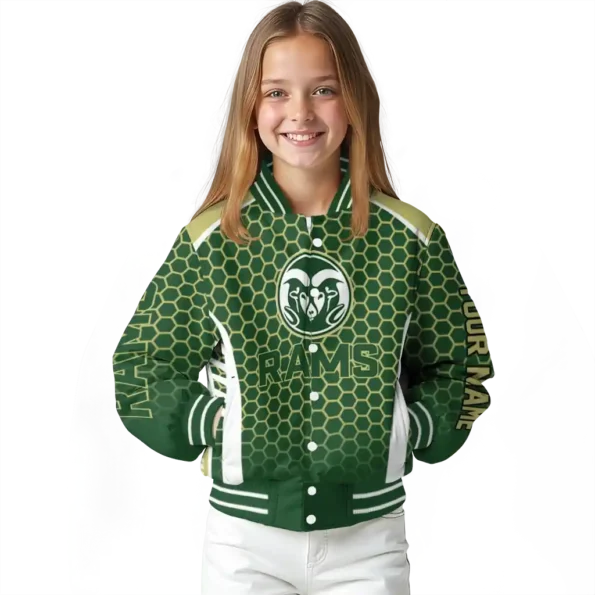 custom colorado state rams hexagon grid green varsity jacket top rated.webp