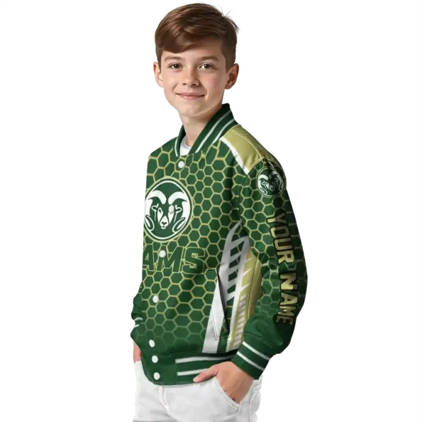 custom colorado state rams hexagon grid green varsity jacket trendy.webp