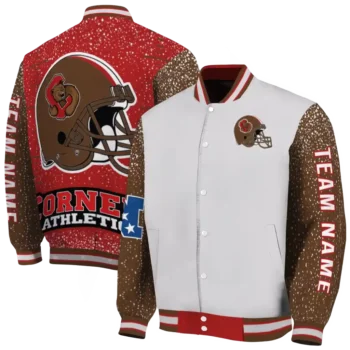 custom cornell big red speckled arms red gray varsity jacket fashion forward.webp