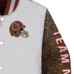 custom cornell big red speckled arms red gray varsity jacket best selling.webp