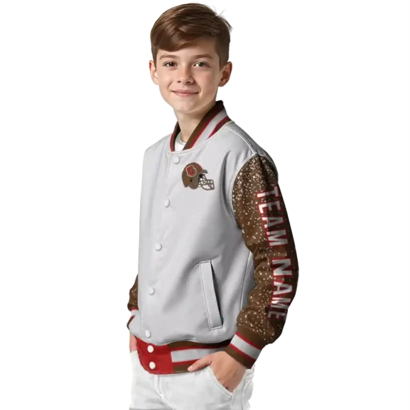 custom cornell big red speckled arms red gray varsity jacket trendy.webp