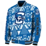 custom creighton bluejays pyramid shapes blue varsity jacket best selling.webp