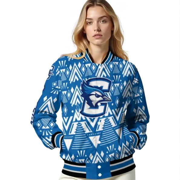 custom creighton bluejays pyramid shapes blue varsity jacket latest model.webp