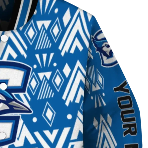 custom creighton bluejays pyramid shapes blue varsity jacket premium grade.webp
