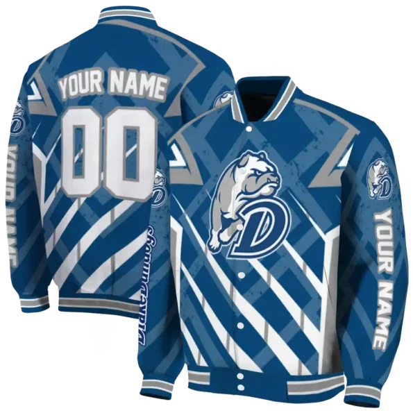 custom drake bulldogs chevron angles blue varsity jacket fashion forward.webp