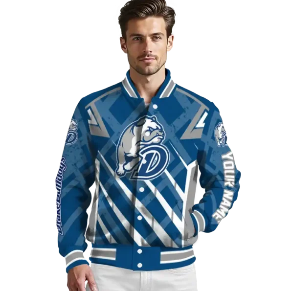 custom drake bulldogs chevron angles blue varsity jacket high quality.webp