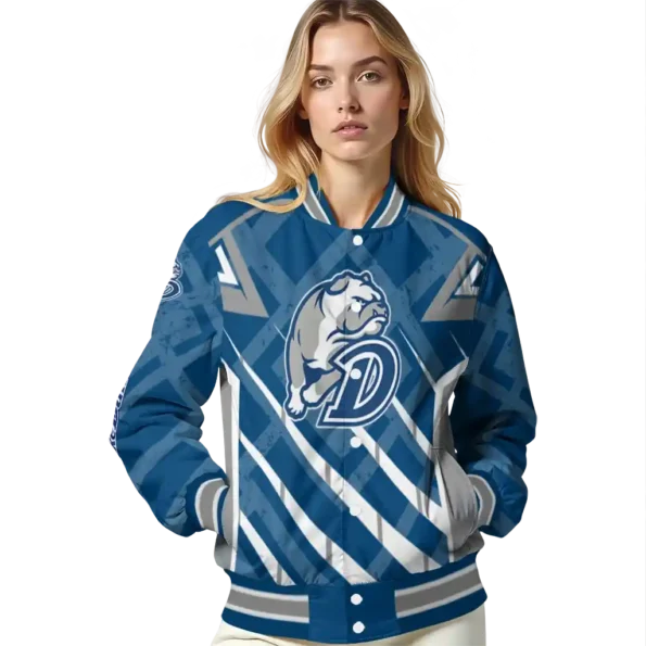 custom drake bulldogs chevron angles blue varsity jacket latest model.webp