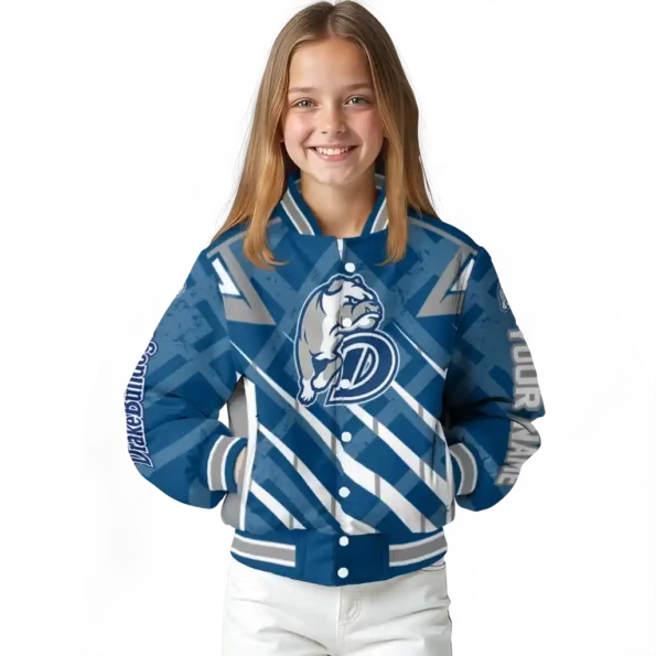 custom drake bulldogs chevron angles blue varsity jacket top rated.webp