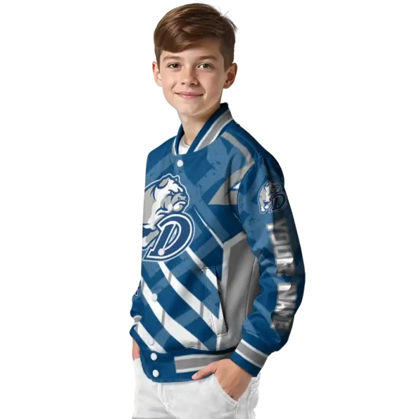 custom drake bulldogs chevron angles blue varsity jacket trendy.webp