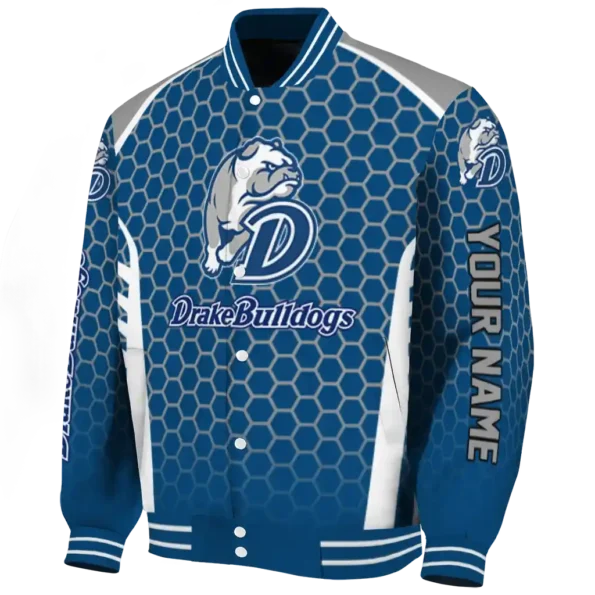 custom drake bulldogs hexagon grid blue varsity jacket best selling.webp