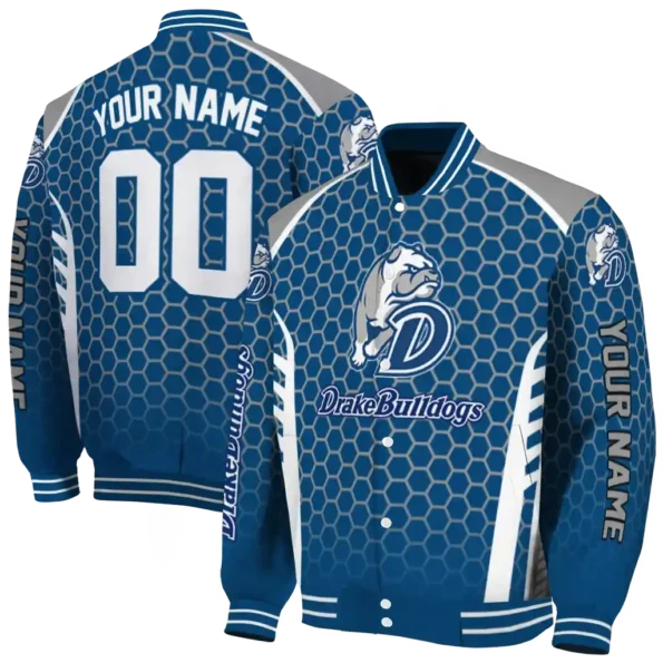 custom drake bulldogs hexagon grid blue varsity jacket fashion forward.webp