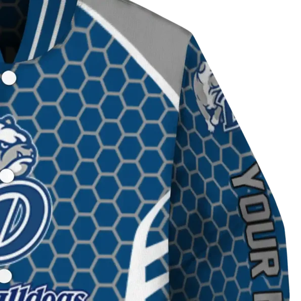custom drake bulldogs hexagon grid blue varsity jacket premium grade.webp