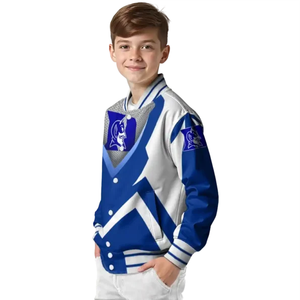 custom duke blue devils v stripes blue white varsity jacket trendy.webp