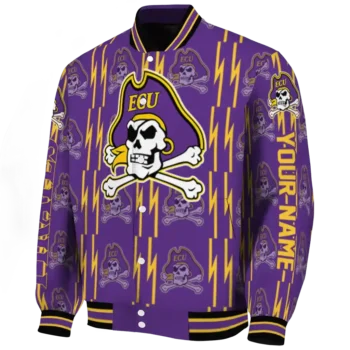custom east carolina pirates bolt stripe purple varsity jacket best selling.webp