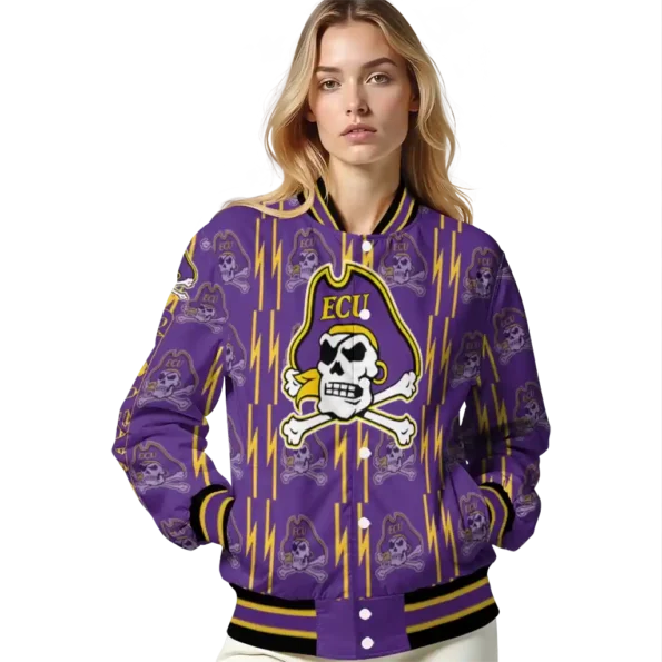 custom east carolina pirates bolt stripe purple varsity jacket latest model.webp