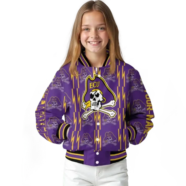 custom east carolina pirates bolt stripe purple varsity jacket top rated.webp