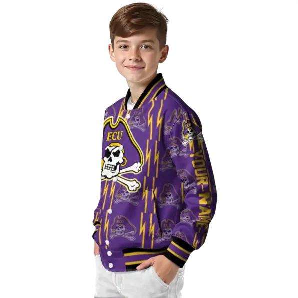 custom east carolina pirates bolt stripe purple varsity jacket trendy.webp