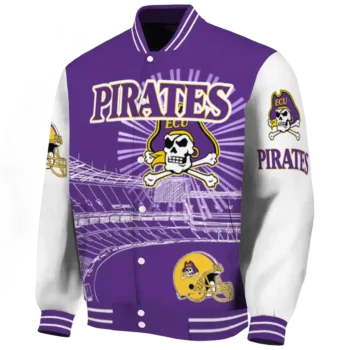 custom east carolina pirates ferris arena purple white varsity jacket best selling.webp