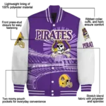 custom east carolina pirates ferris arena purple white varsity jacket best selling.webp
