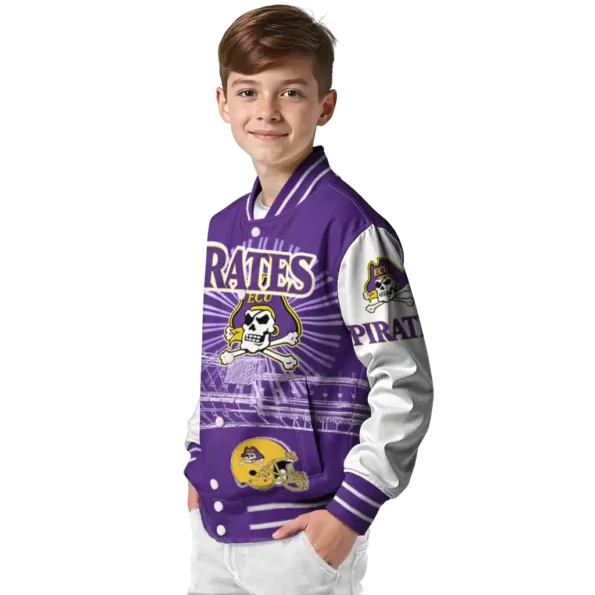 custom east carolina pirates ferris arena purple white varsity jacket trendy.webp