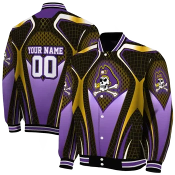 custom east carolina pirates mesh chest gold black varsity jacket fashion forward.webp