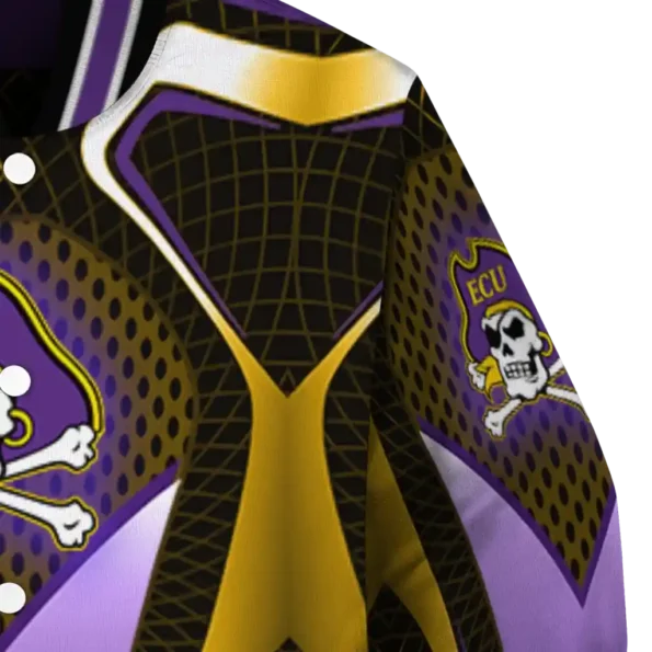 custom east carolina pirates mesh chest gold black varsity jacket premium grade.webp