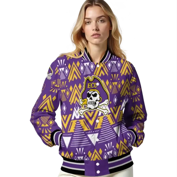 custom east carolina pirates pyramid shapes purple varsity jacket latest model.webp