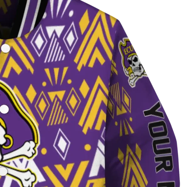 custom east carolina pirates pyramid shapes purple varsity jacket premium grade.webp