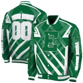 custom eastern michigan eagles chevron angles green varsity jacket fashion forward.webp