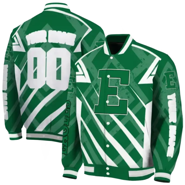 custom eastern michigan eagles chevron angles green varsity jacket fashion forward.webp