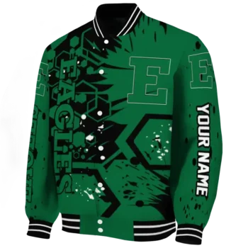 custom eastern michigan eagles hexagon cluster green black varsity jacket best selling.webp