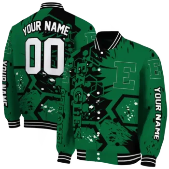 custom eastern michigan eagles hexagon cluster green black varsity jacket fashion forward.webp