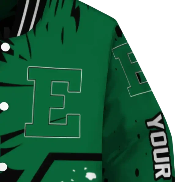 custom eastern michigan eagles hexagon cluster green black varsity jacket premium grade.webp